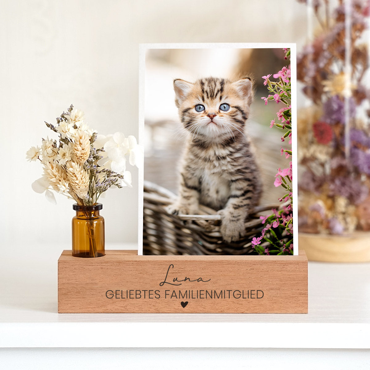 Personalisierter Fotoständer „Geliebtes Familienmitglied“ Einzug Katze