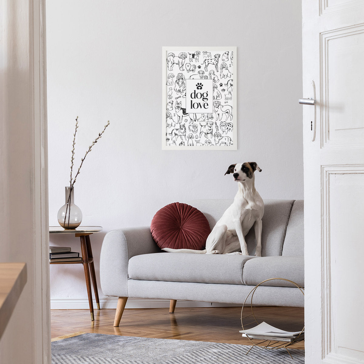 Poster „Dog Love“ - Schwarz-Weiß Line Art