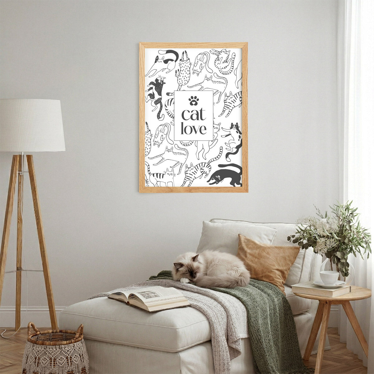 Poster „Cat Love“ - Schwarz-Weiß Line Art
