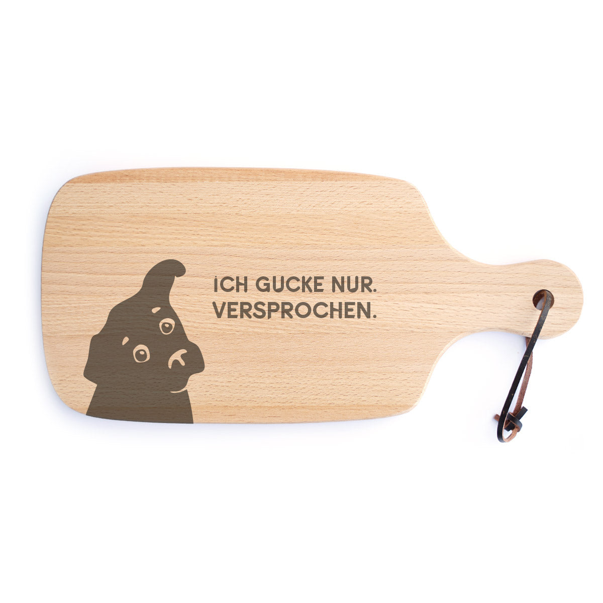 Graviertes Holzbrett „Ich gucke nur“ Hund – Nachhaltiges Frühstücksbrettchen