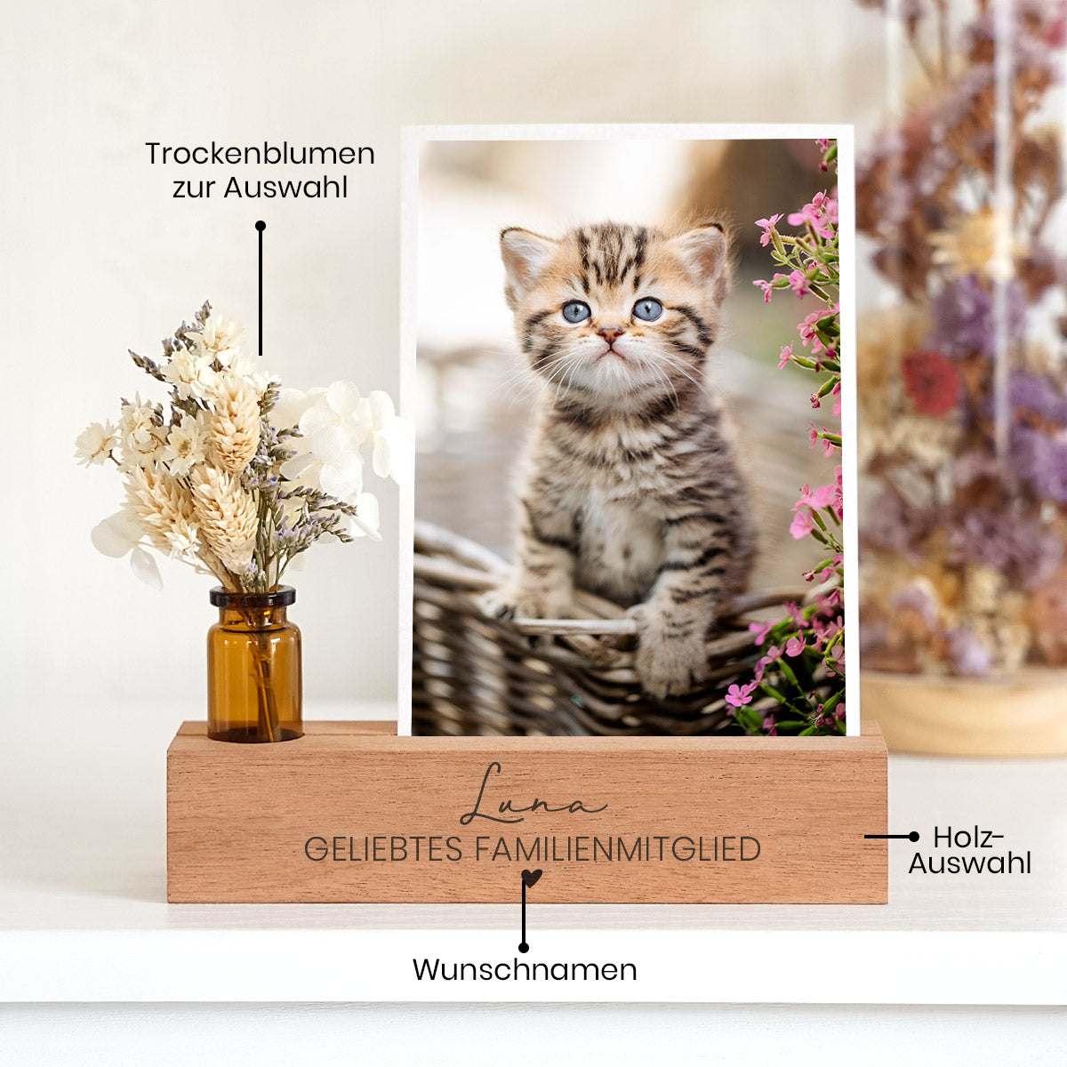 Personalisierter Fotoständer „Geliebtes Familienmitglied“ Einzug Katze