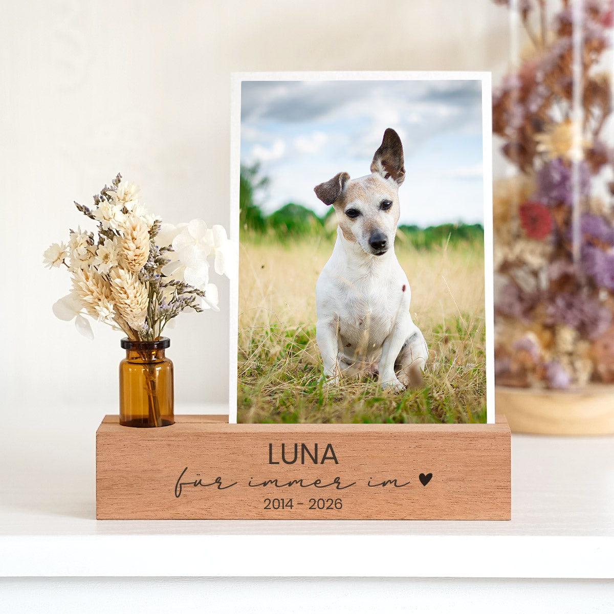 Personalisierter Fotoständer „Für immer im Herzen“ Andenken Hund