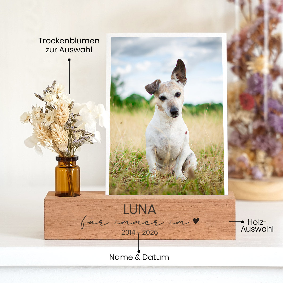 Personalisierter Fotoständer „Für immer im Herzen“ Andenken Hund