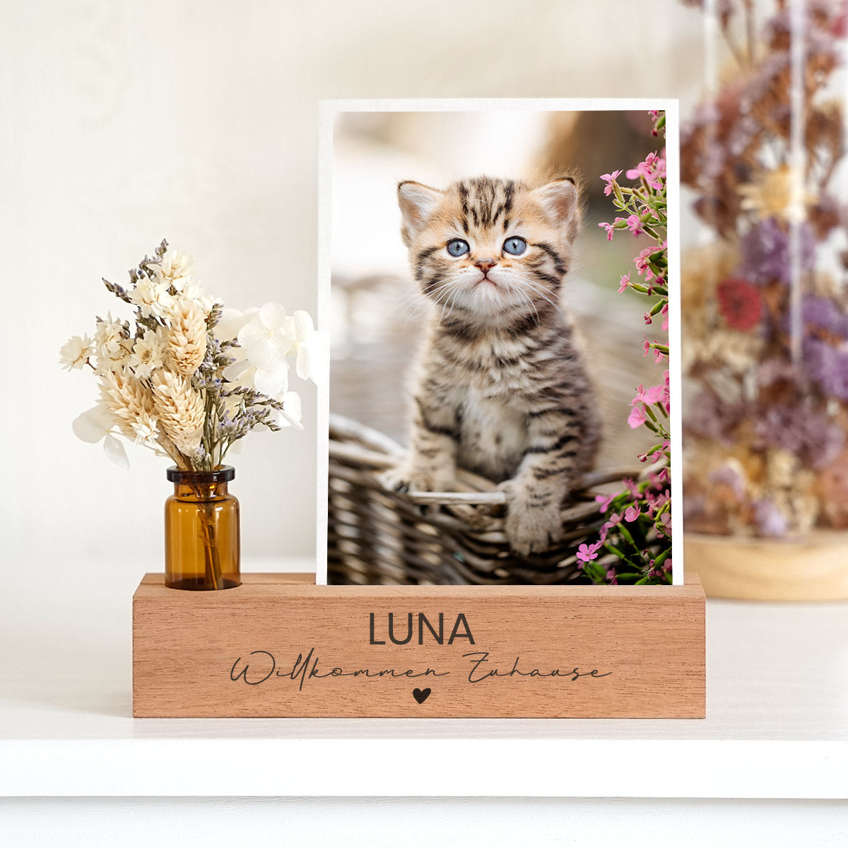 Personalisierter Fotoständer „Willkommen Zuhause“ Einzug Katze