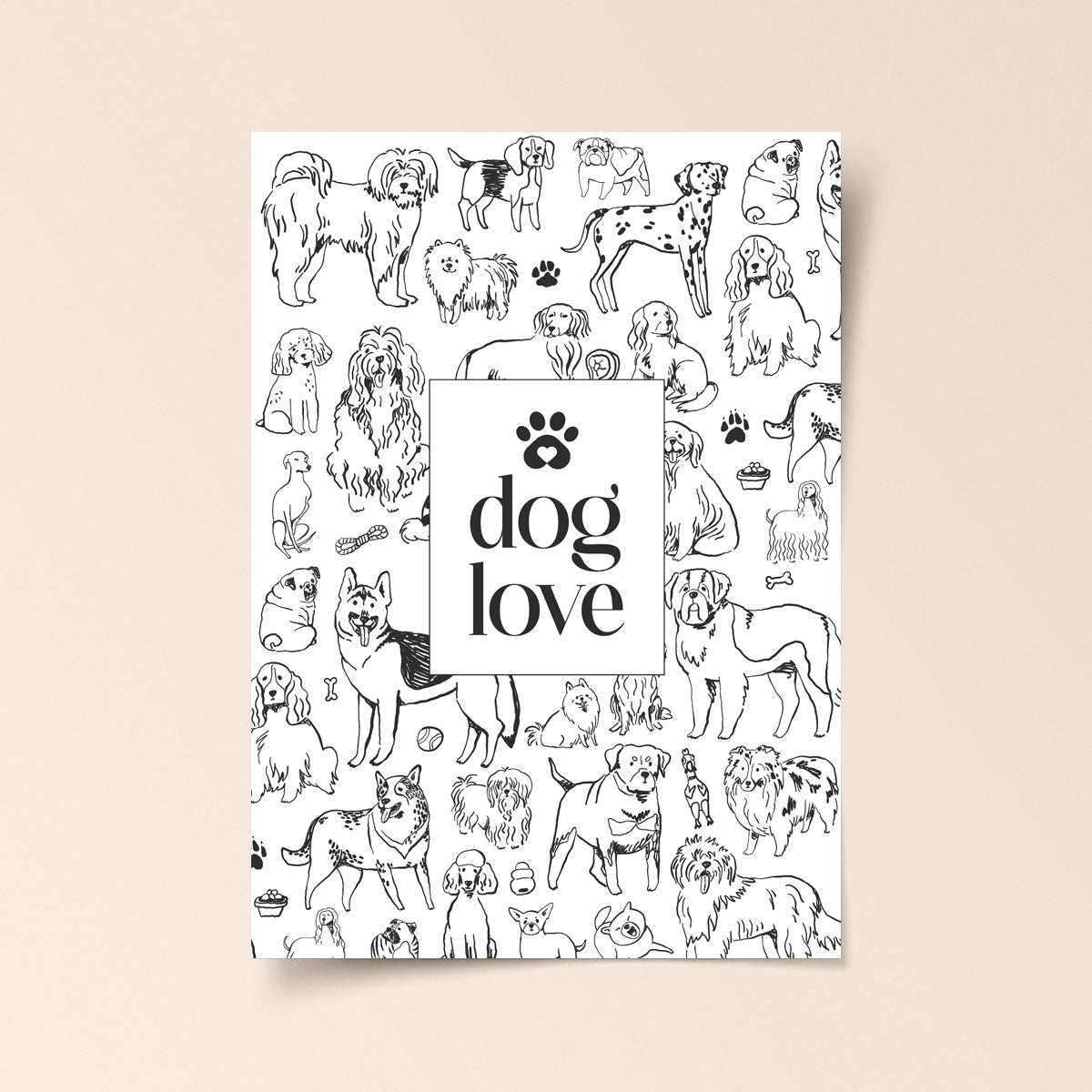 Poster „Dog Love“ - Schwarz-Weiß Line Art