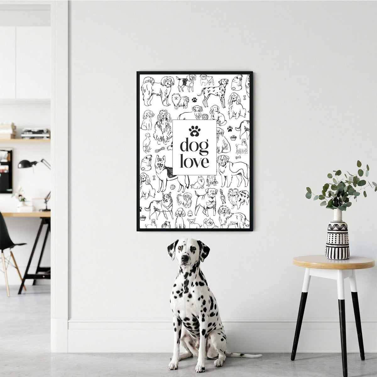 Poster „Dog Love“ - Schwarz-Weiß Line Art