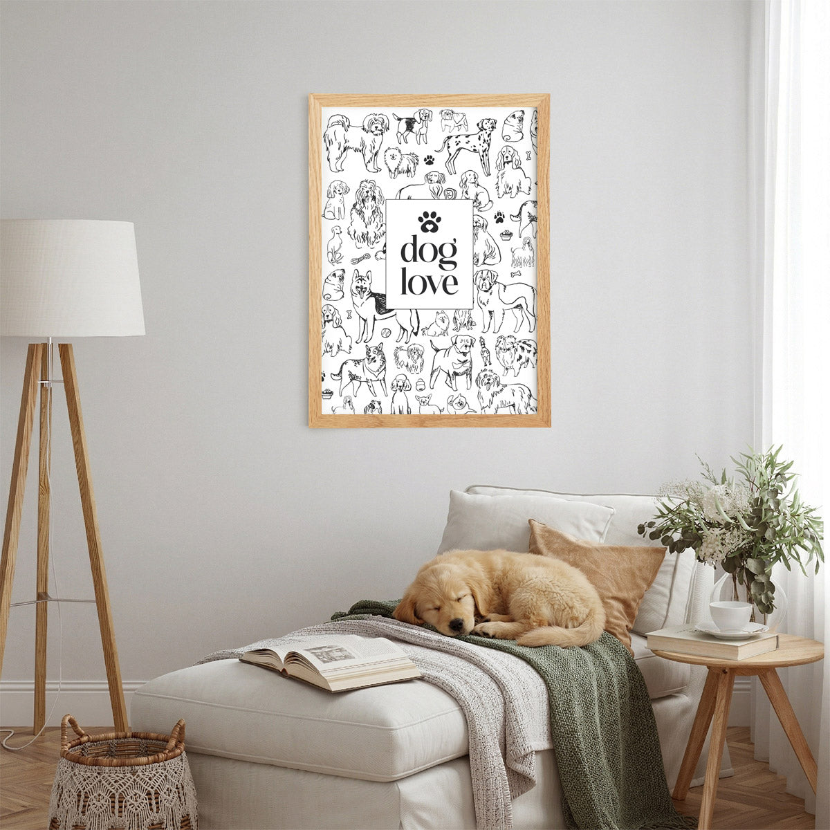 Poster „Dog Love“ - Schwarz-Weiß Line Art