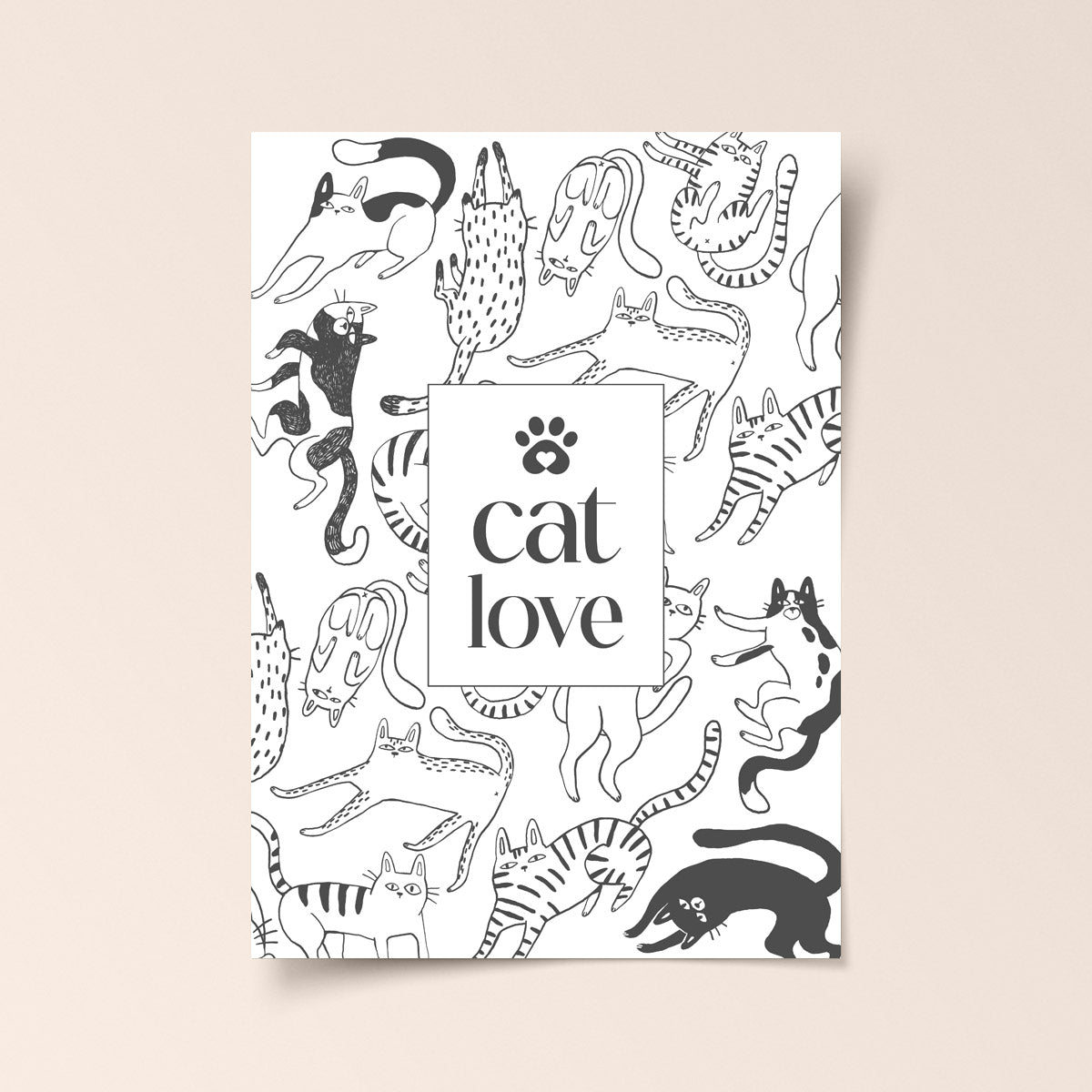 Poster „Cat Love“ - Schwarz-Weiß Line Art