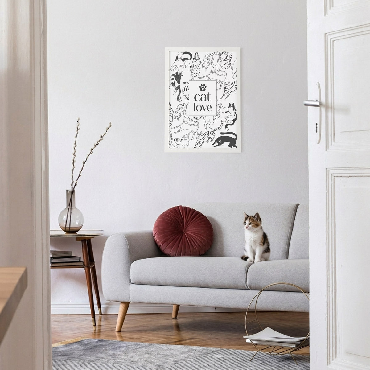 Poster „Cat Love“ - Schwarz-Weiß Line Art